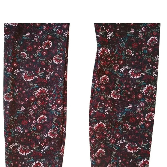 Reitmans Floral Straight Leg Trousers Black Burgundy Stretch 4 - Picture 6 of 8